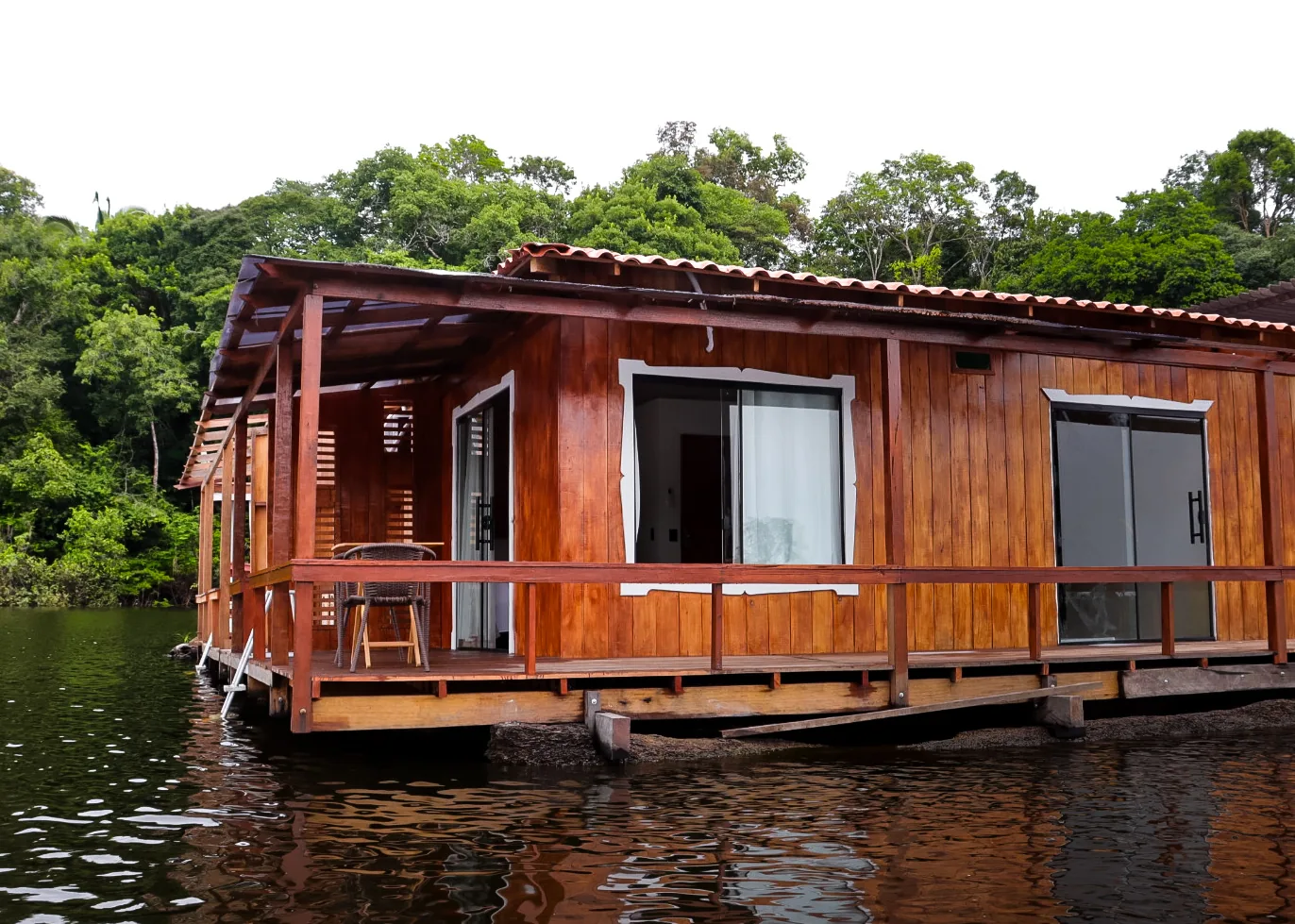 Floating cabins moored on the river