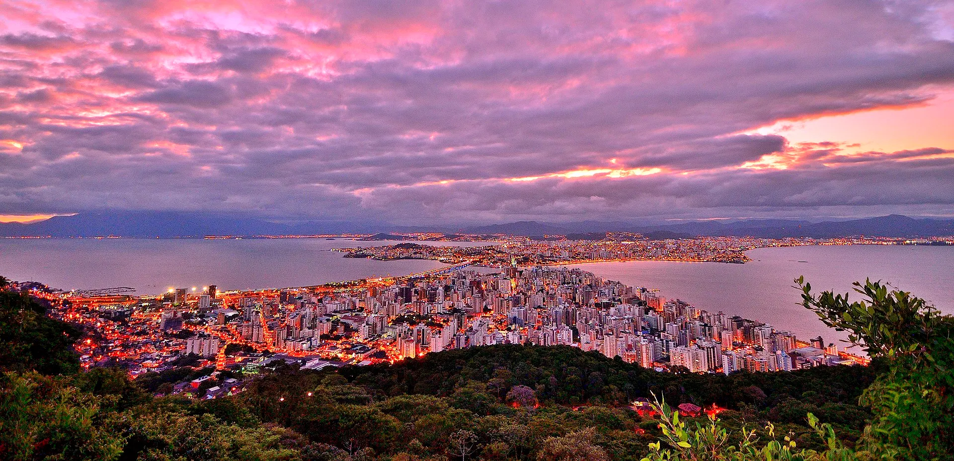 View over the beaches and green hills of Florianópolis, the island in southern Brazil where AuthenticBrazilTravel is based