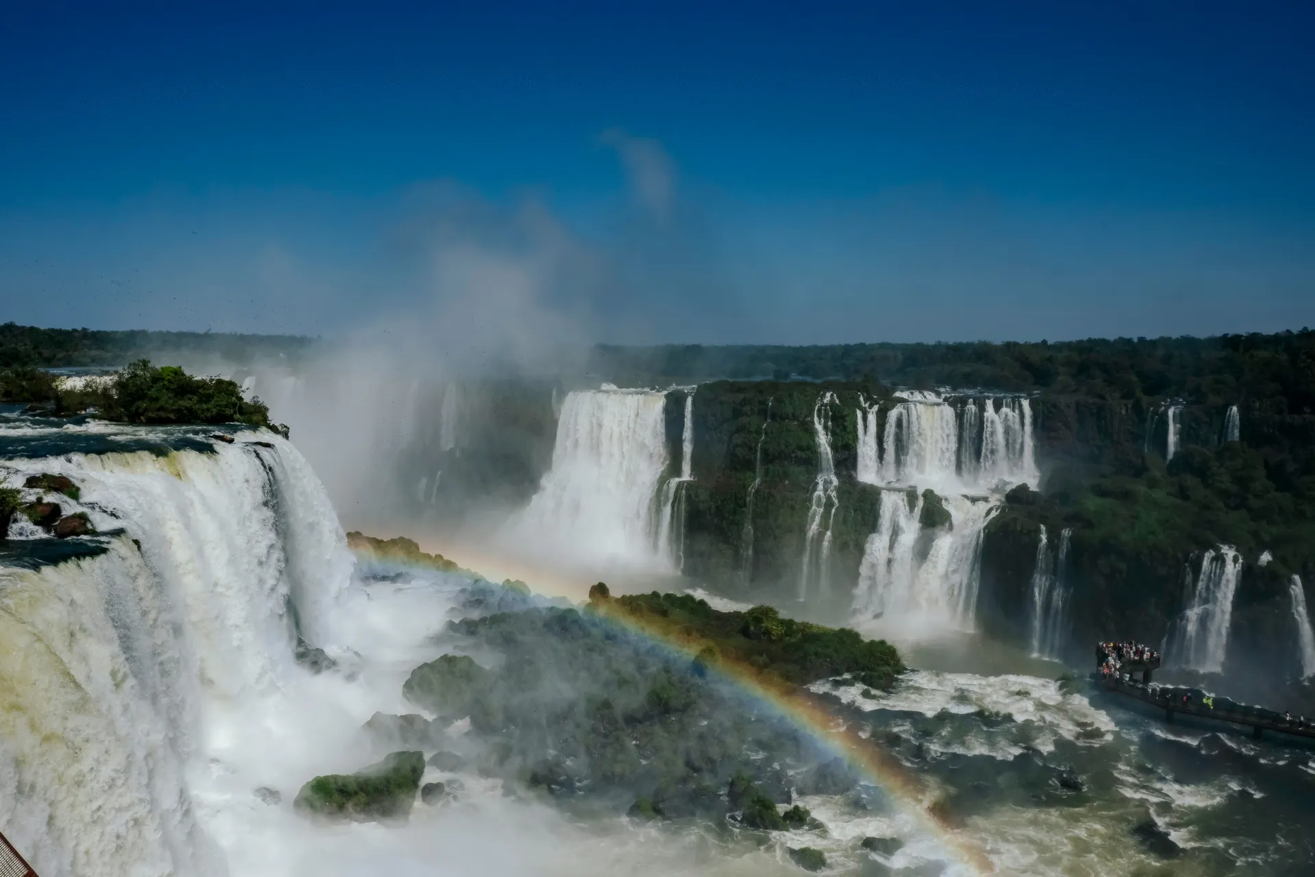 Helicopter aerial showing the entire horseshoe of the Iguaçu Falls at once