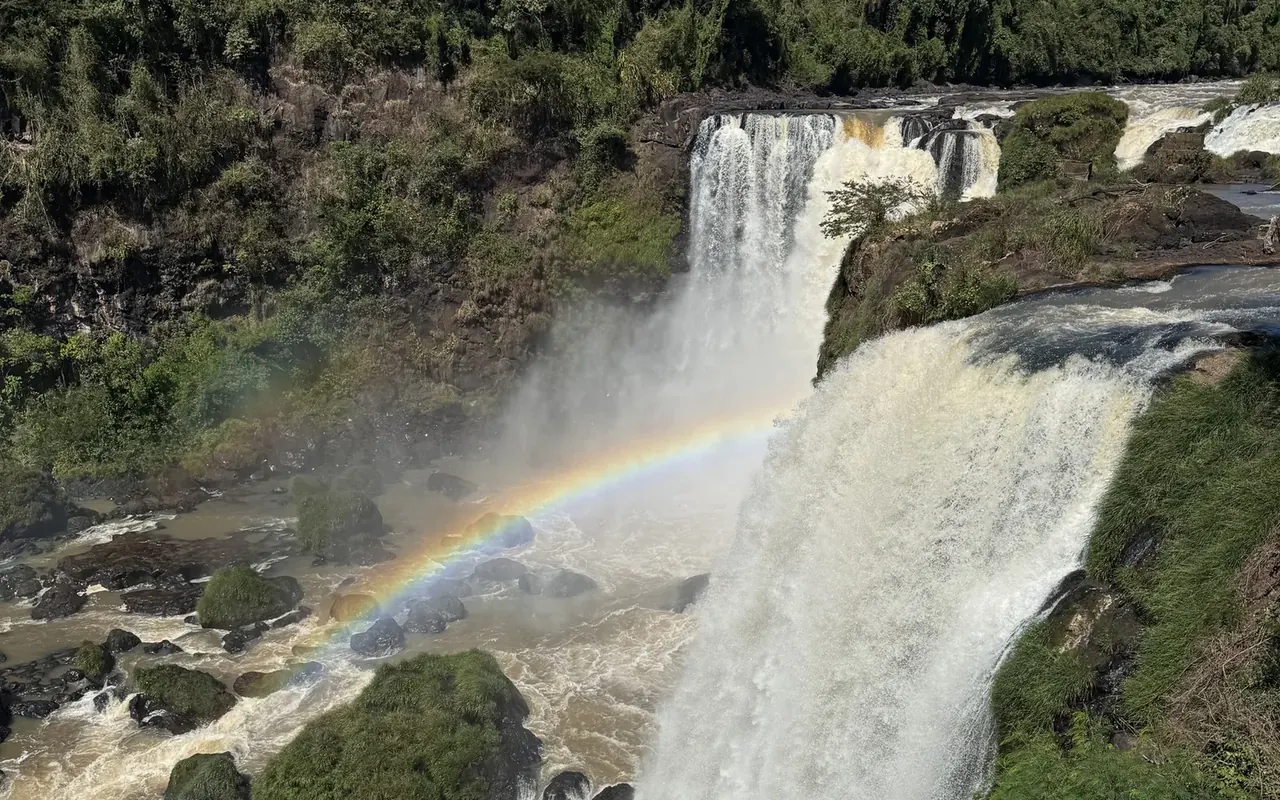 The Saltos del Monday in Paraguay, a wide waterfall with a rainbow standing in its spray